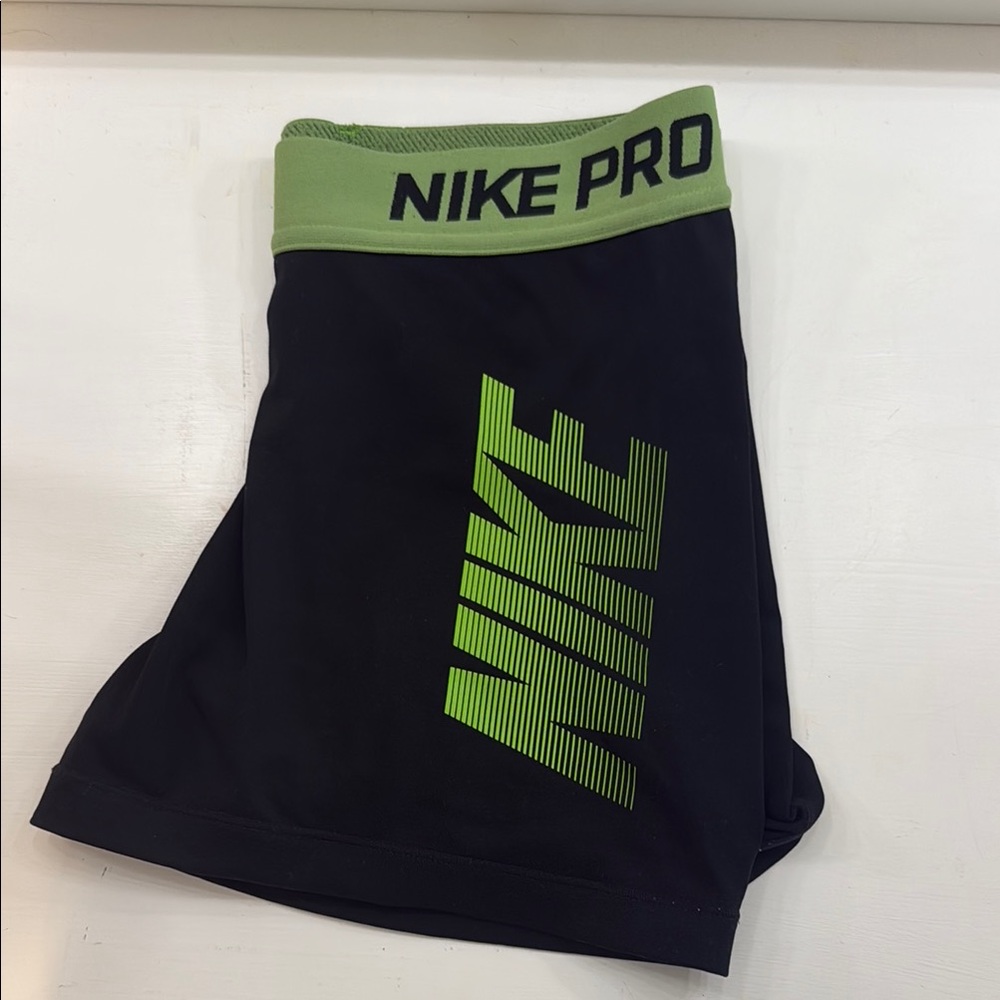 Nike Pro Black Shorts with Green Logo